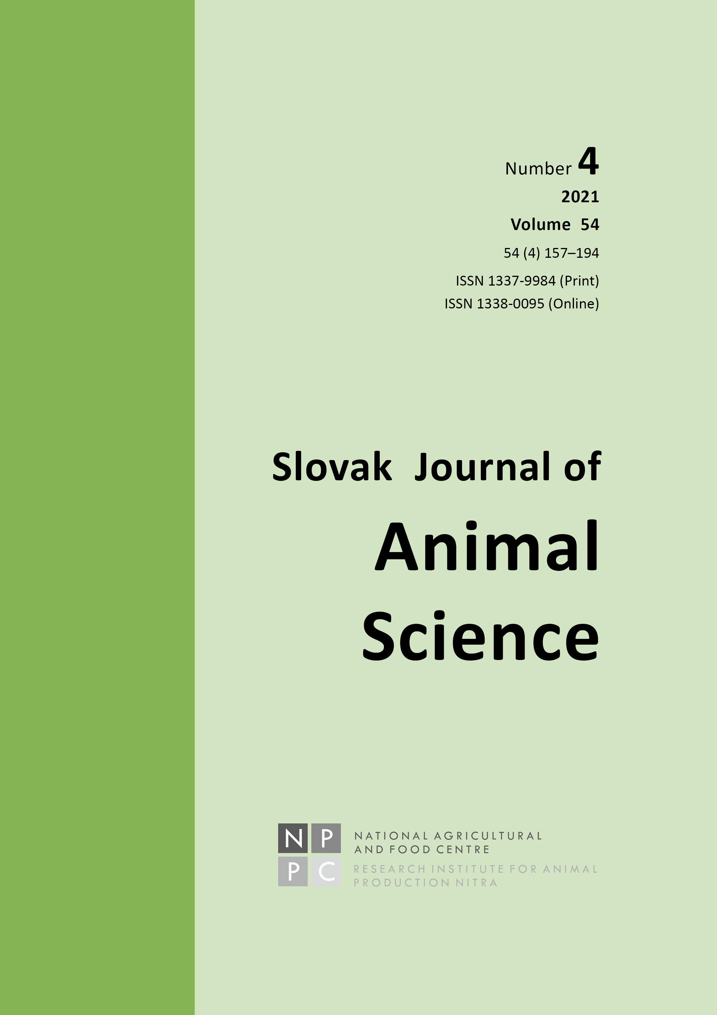 					View Vol. 54 No. 04 (2021): Slovak Journal of Animal Science
				